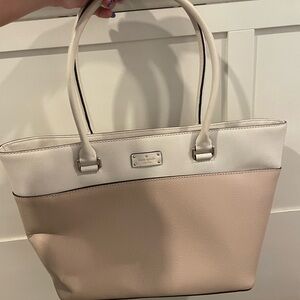 White & Beige Kate Spade Tote Bag